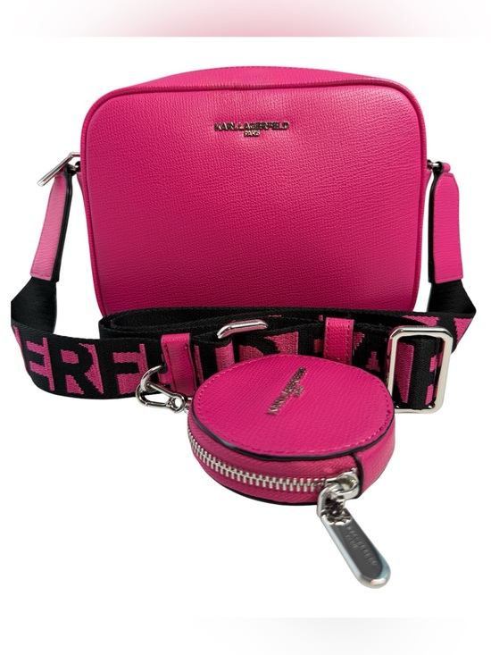 Karl Lagerfeld Handbags - Karl Lagerfeld Hot Pink Crossbody Bag with Black Logo Strap
